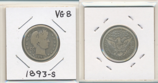 Picture of 1893-S Barber Quarter Dollar VG8