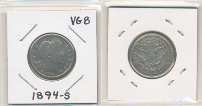 Picture of 1894-S Barber Quarter Dollar VG8