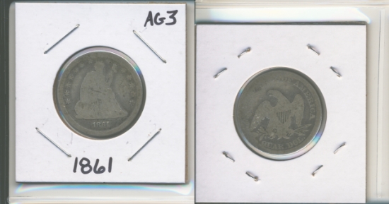 Picture of 1861 Liberty Seated Quarter Dollar AG3