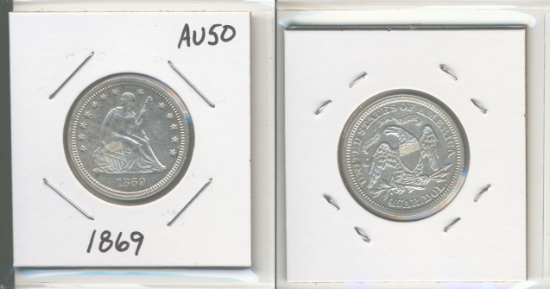 Picture of 1869 Liberty Seated Quarter Dollar AU50