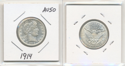 Picture of 1914 Barber Quarter Dollar AU50