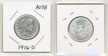 Picture of 1916-D Barber Quarter Dollar AU58